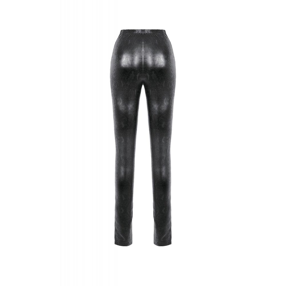 Darkinlove Women's Punk Snakeskin Diamond-textured Mesh Splice Pants