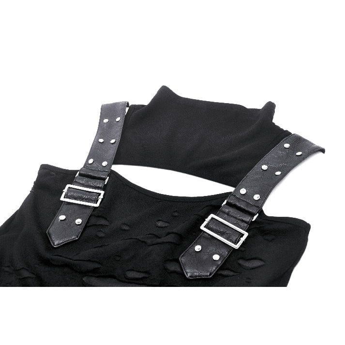 Darkinlove Women's Punk Stand Collar Ripped Vest