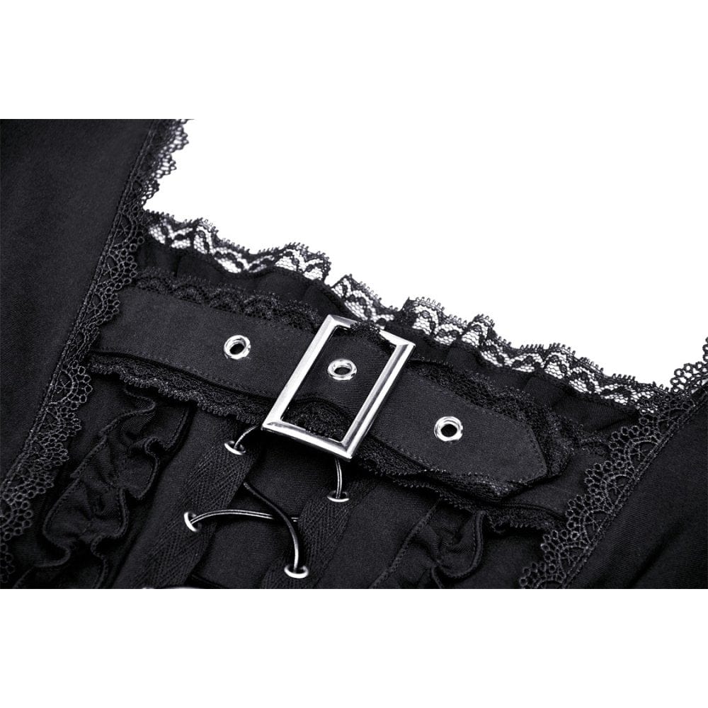 Darkinlove Women's Punk Strappy Buckle Ruffled Dress