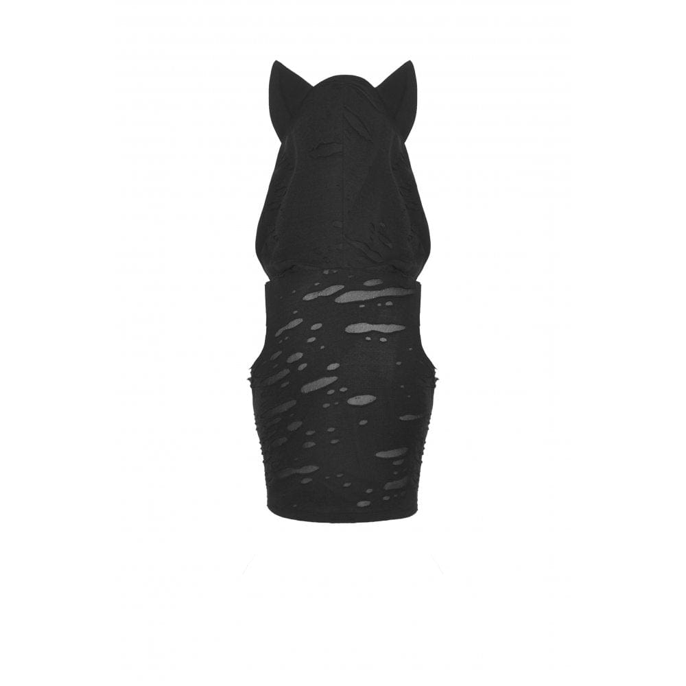 Darkinlove Women's Punk Strappy Ripped Vest with Hood