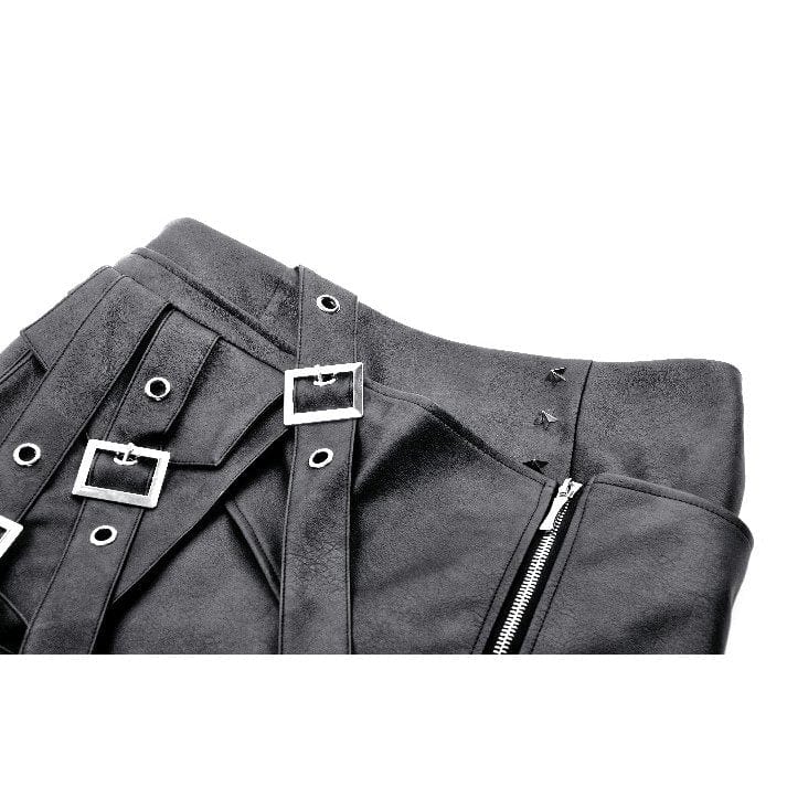 Darkinlove Women's Punk Straps Faux Leather Short Skirt