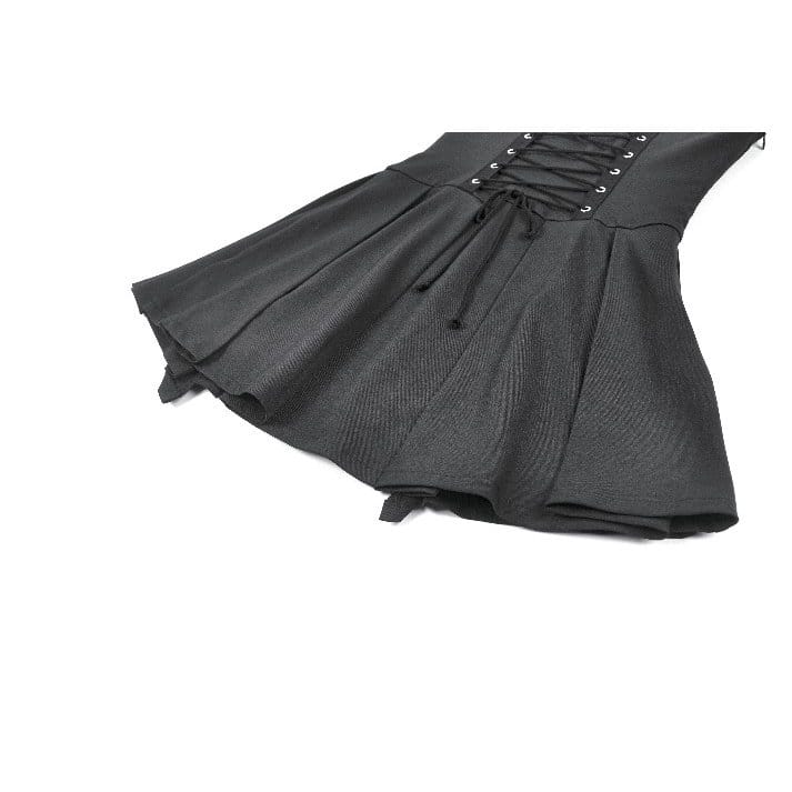 Darkinlove Women's Punk Studded Buckle Straps Pleated Slip Dress