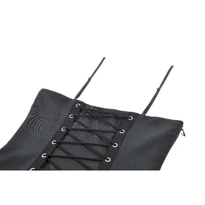 Darkinlove Women's Punk Studded Buckle Straps Pleated Slip Dress