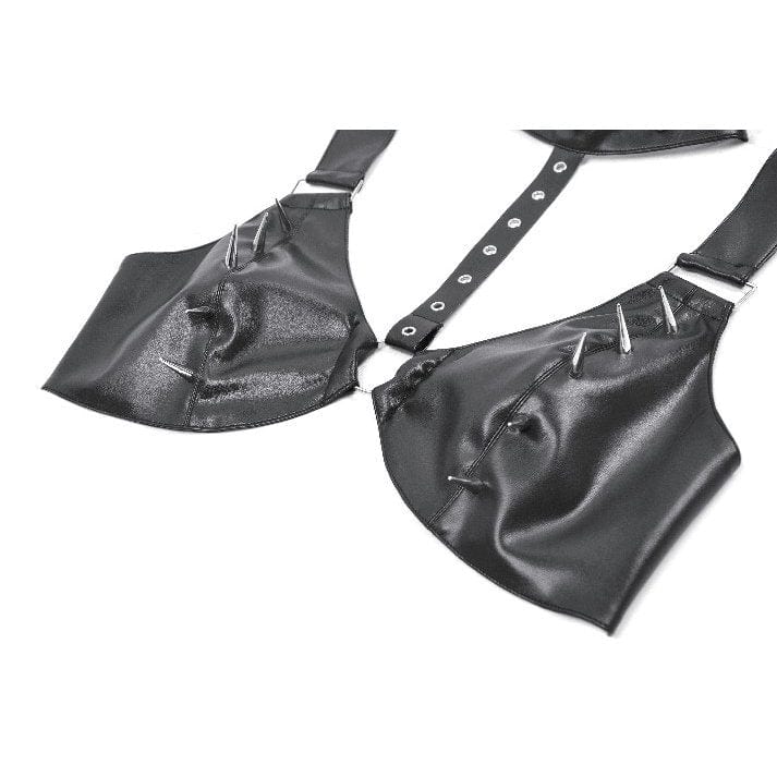 Darkinlove Women's Punk Studded Faux Leather Bustier