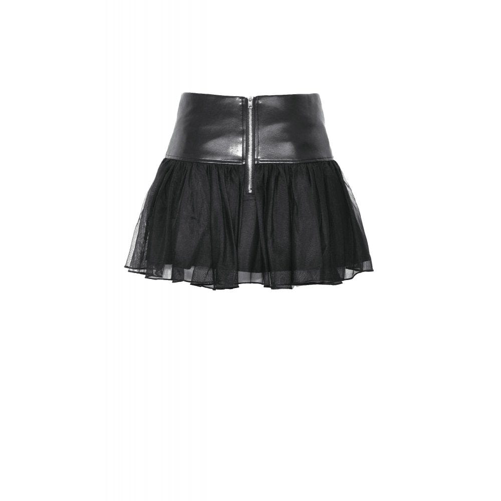 Darkinlove Women's Punk Studded Mesh Faux Leather Skirt