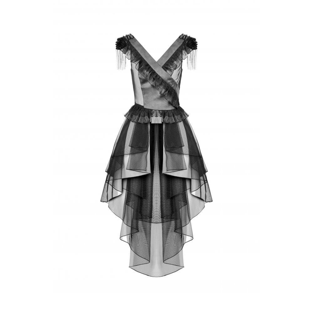 Darkinlove Women's Punk V-neck Multilayered Mesh Dress