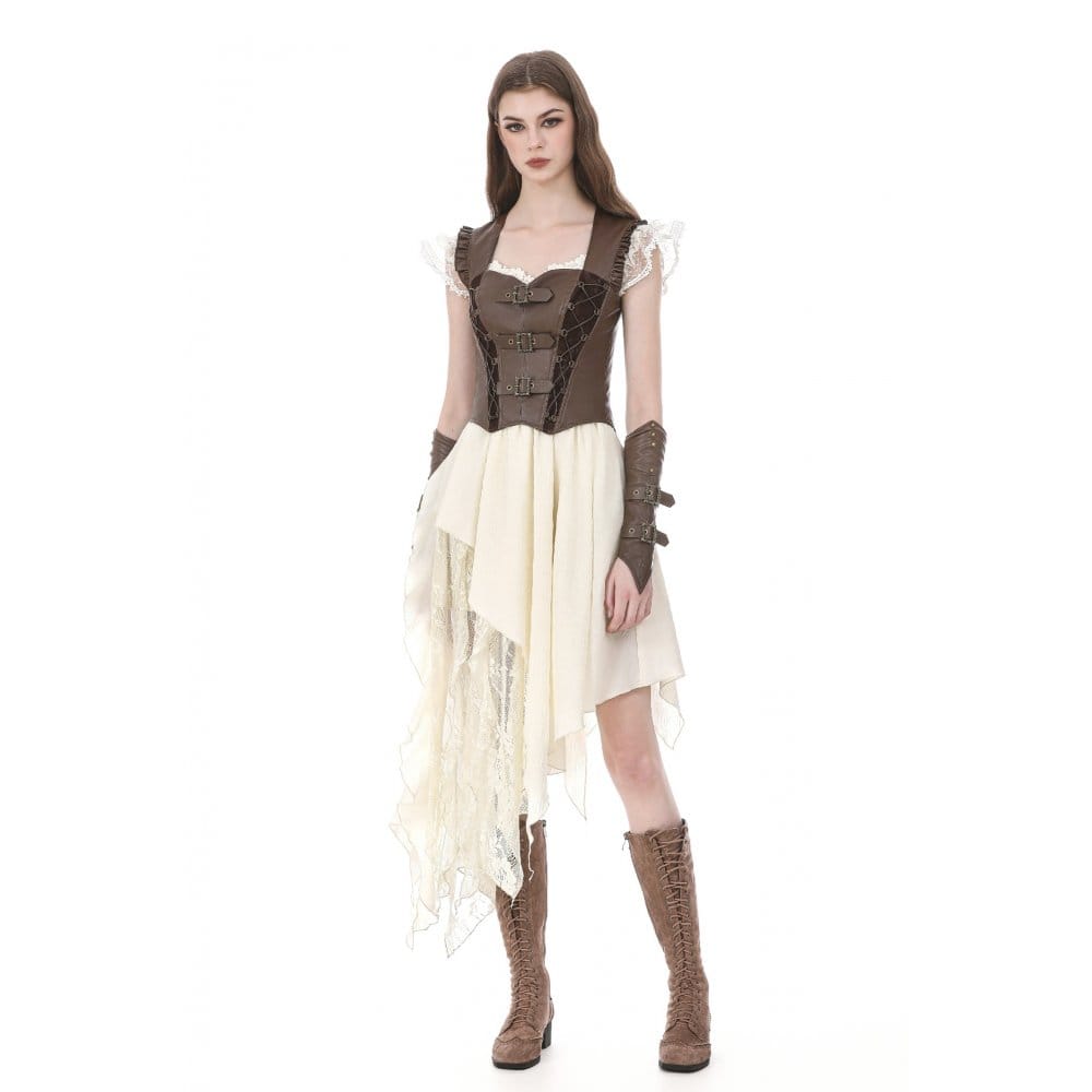 Darkinlove Women's Steampunk Buckle Strap Cutout Side Zipper Vest