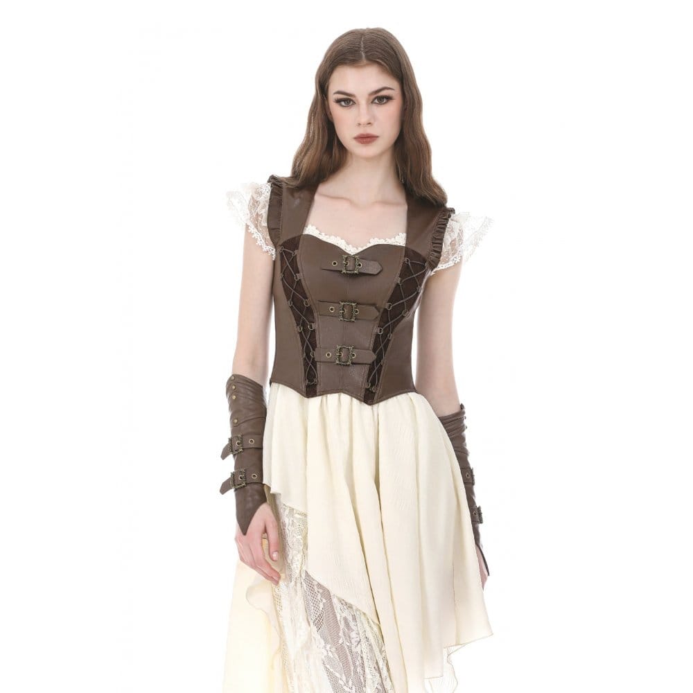 Darkinlove Women's Steampunk Buckle Strap Cutout Side Zipper Vest