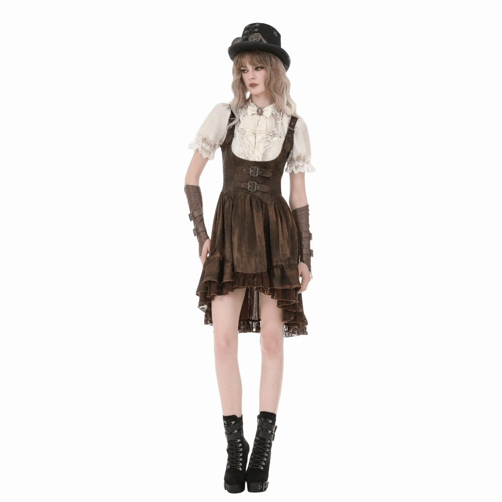 Darkinlove Women's Steampunk Buckle Straps High-Low Suspender Dress