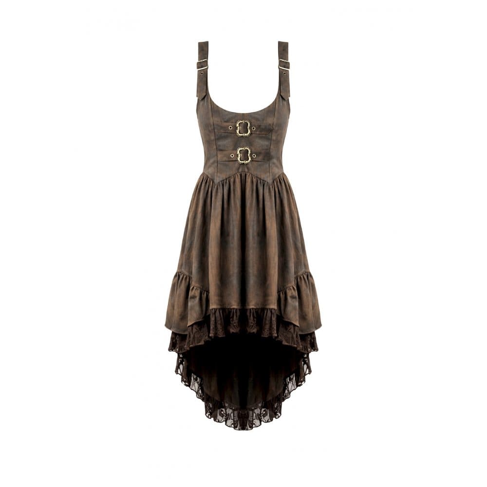 Darkinlove Women's Steampunk Buckle Straps High-Low Suspender Dress