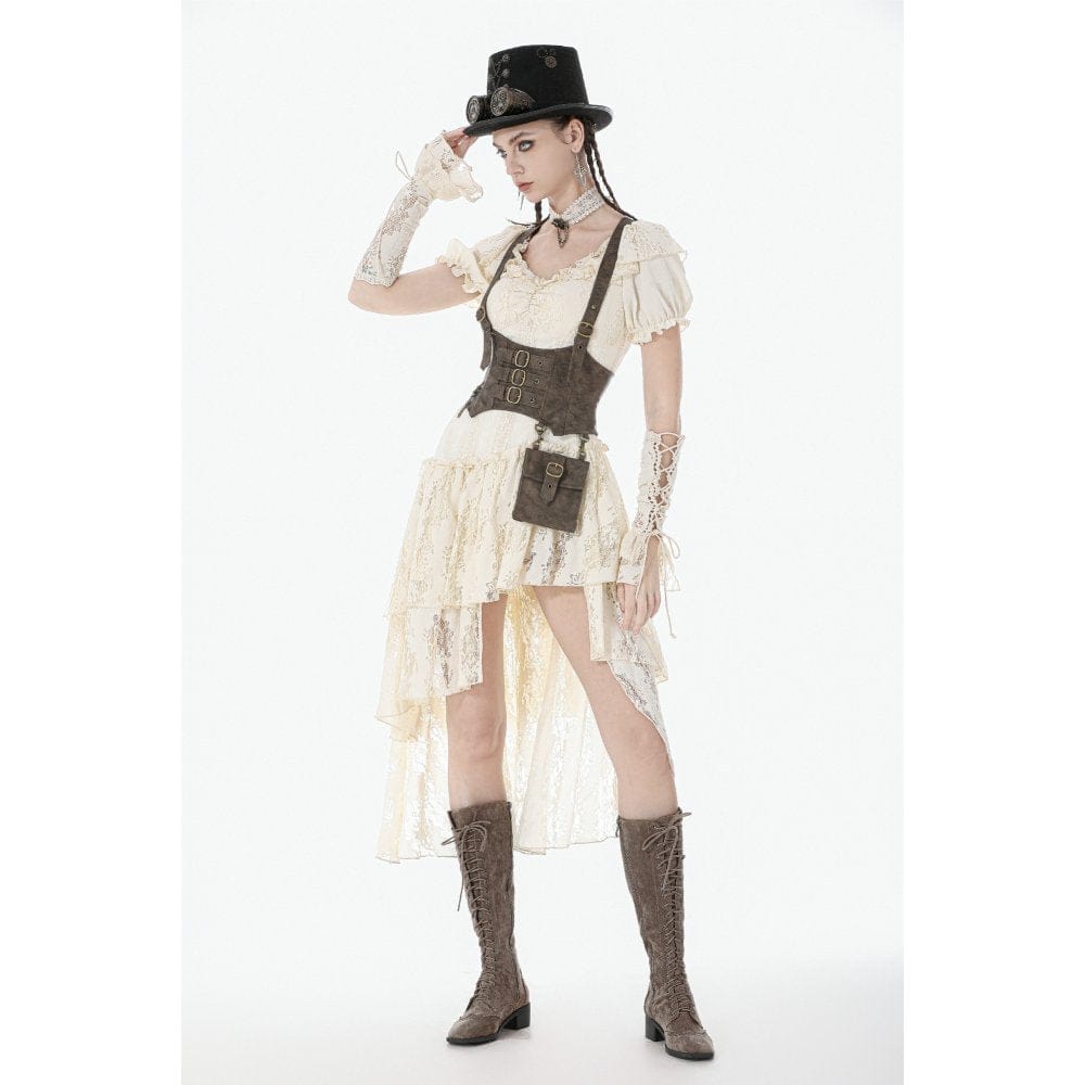 Darkinlove Women's Steampunk Irregular Buckle-up Underbust Corset with Detachable Pocket