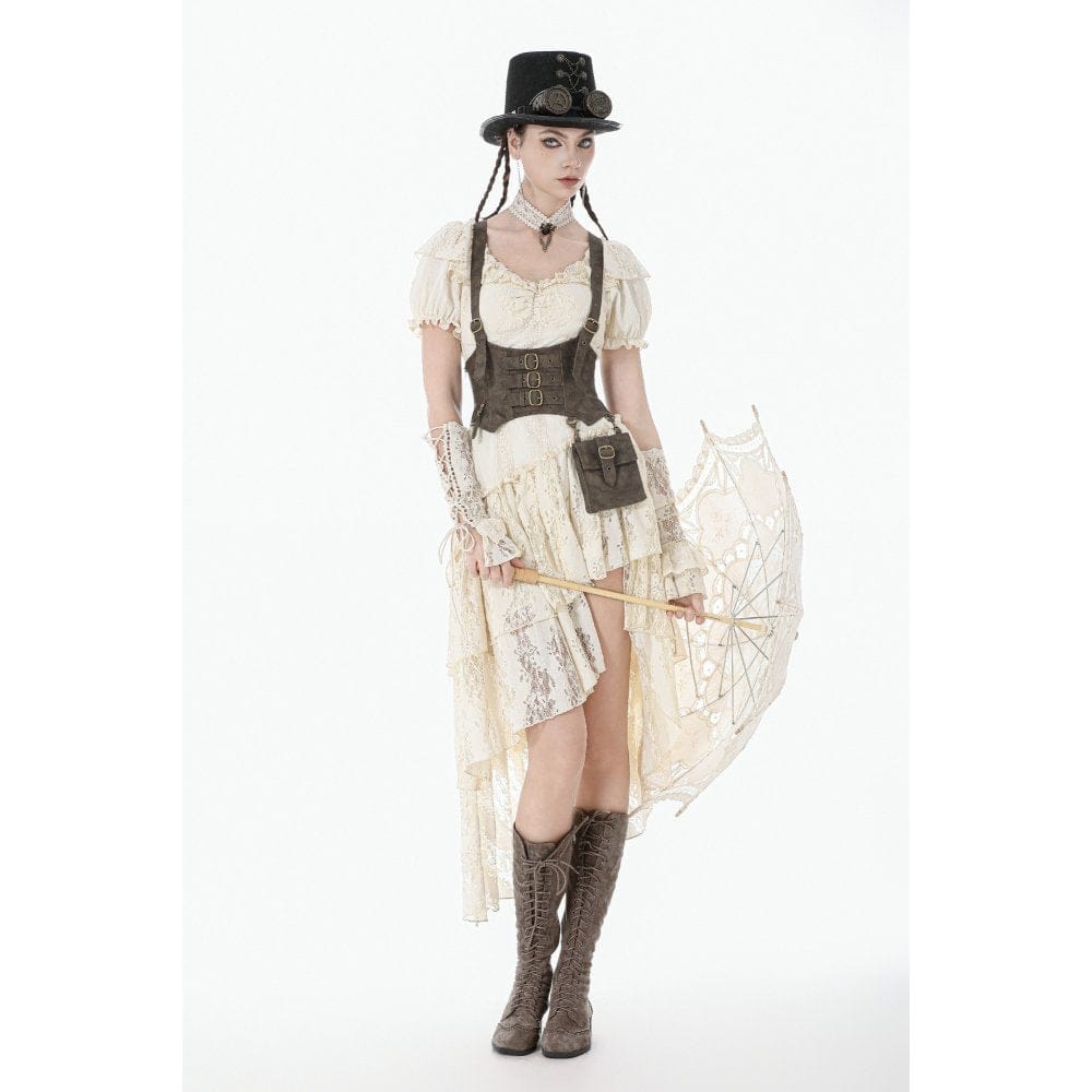 Darkinlove Women's Steampunk Irregular Buckle-up Underbust Corset with Detachable Pocket
