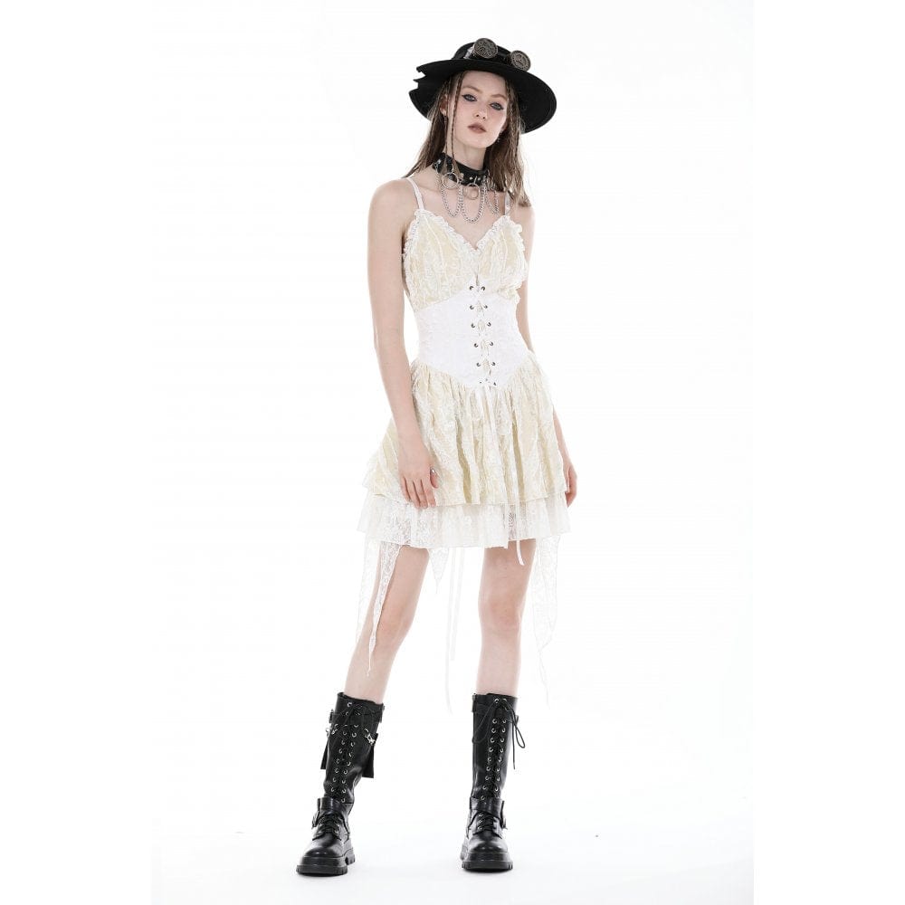 Darkinlove Women's Steampunk Irregular Lace-up Layered Slip Dress