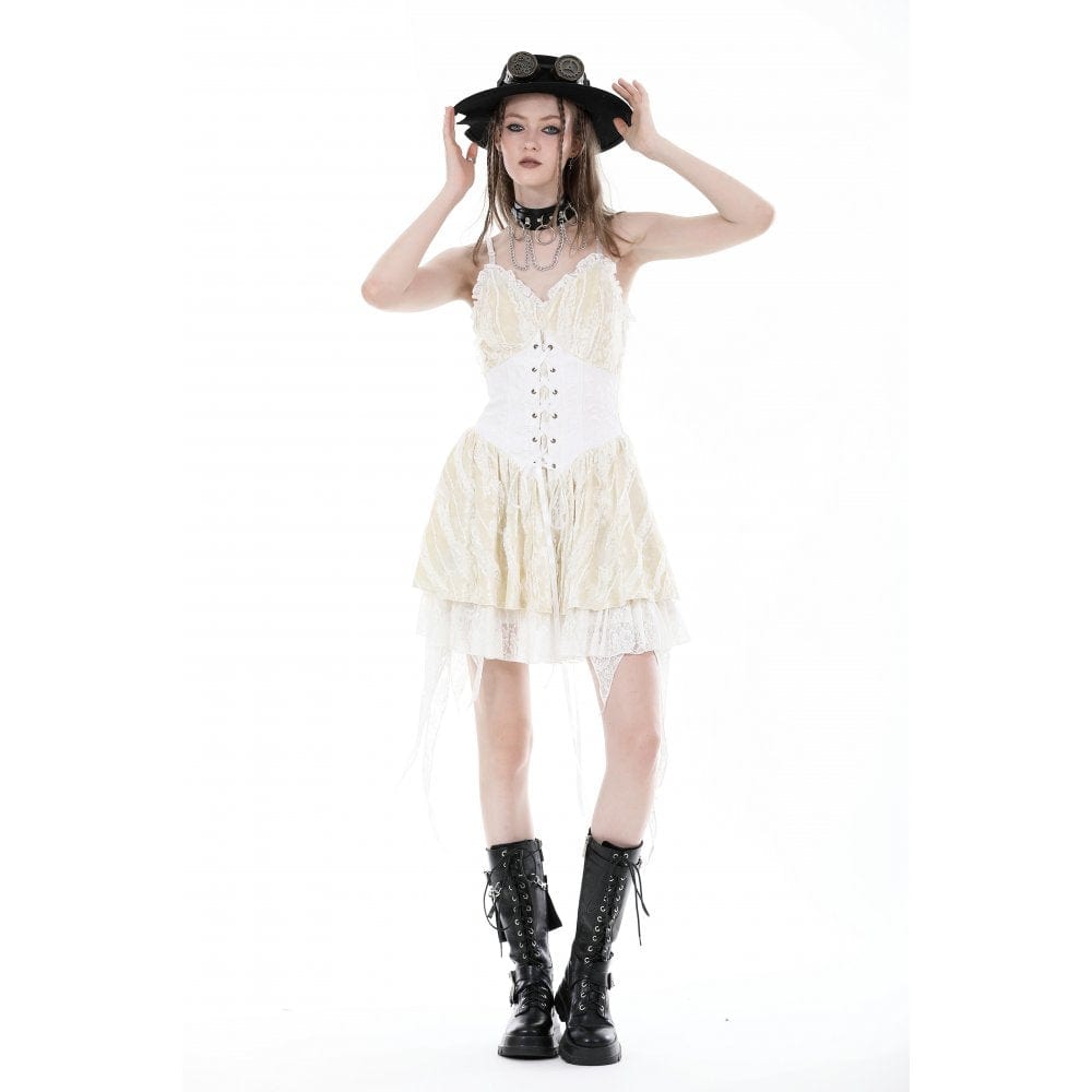 Darkinlove Women's Steampunk Irregular Lace-up Layered Slip Dress