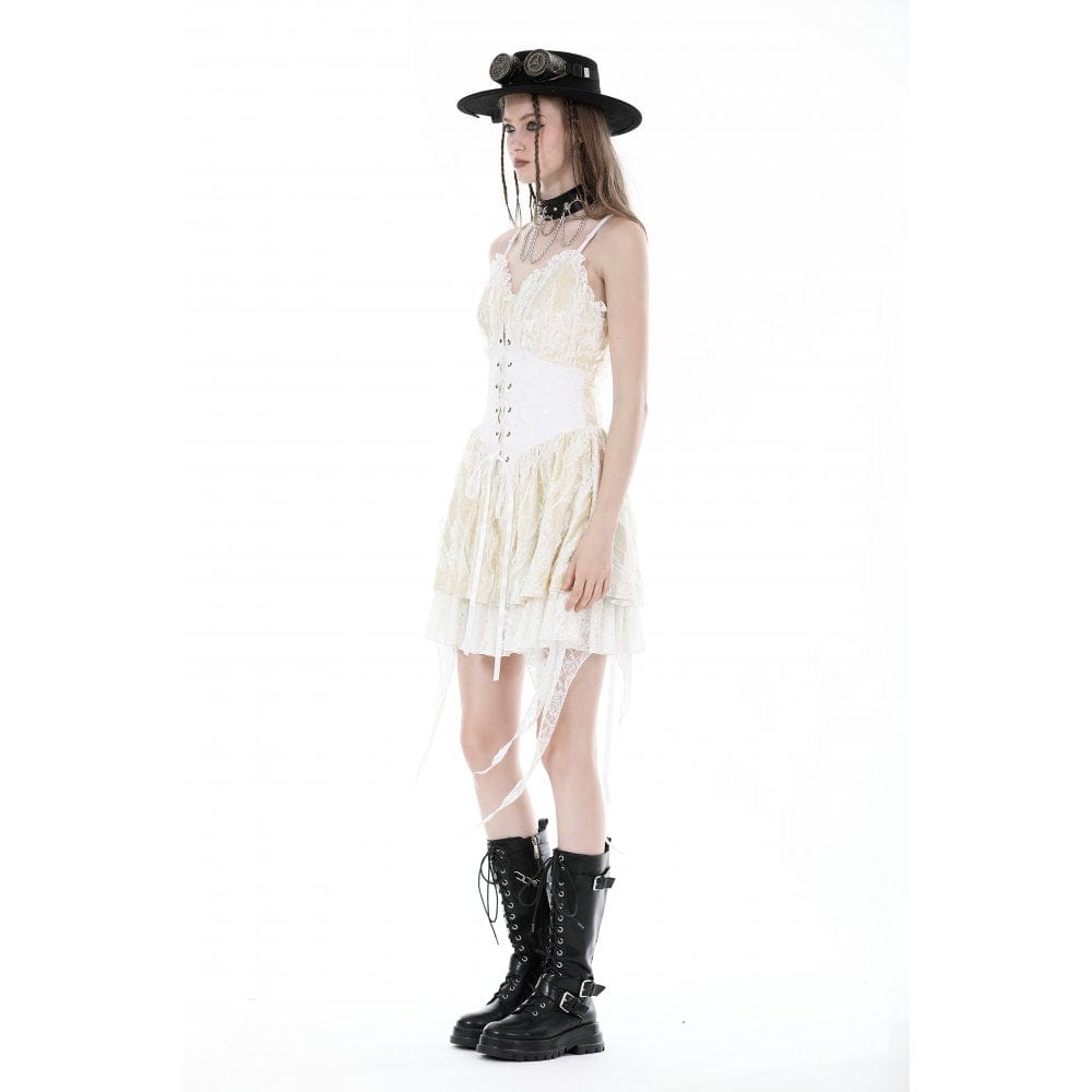 Darkinlove Women's Steampunk Irregular Lace-up Layered Slip Dress