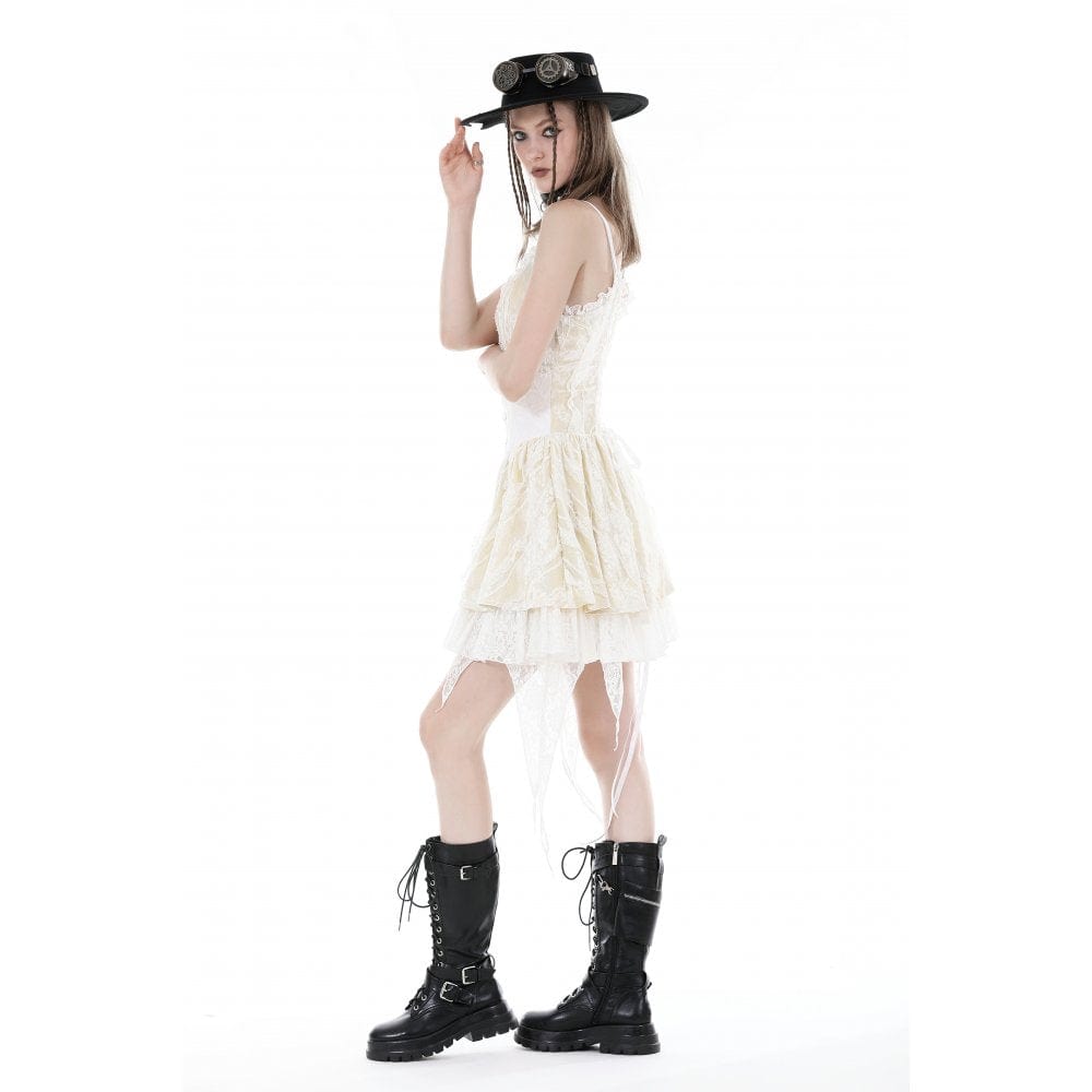 Darkinlove Women's Steampunk Irregular Lace-up Layered Slip Dress