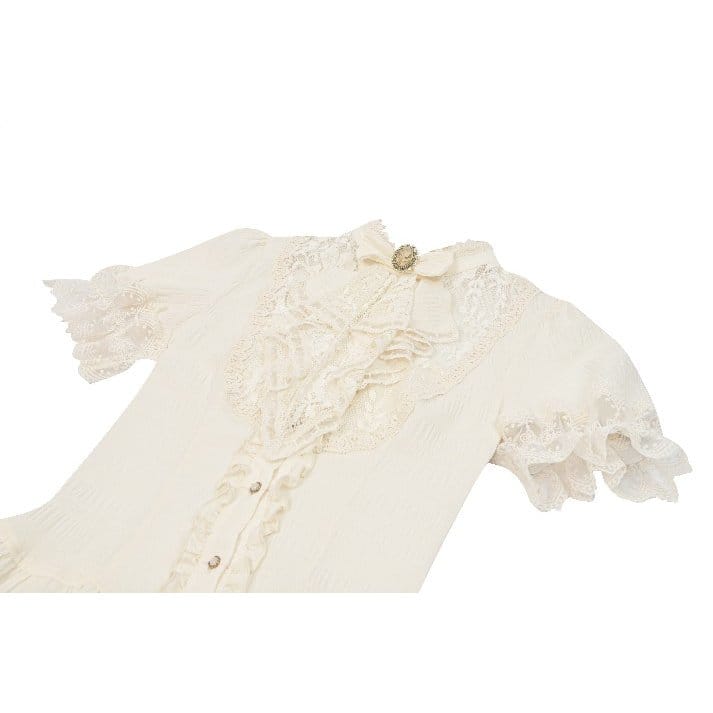 Darkinlove Women's Steampunk Lace Patchwork Lace-up Puff Sleeve Shirt