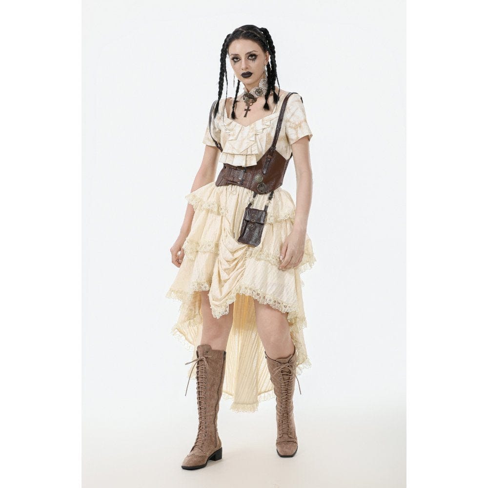 Darkinlove Women's Steampunk Multilayer High/Low Skirt