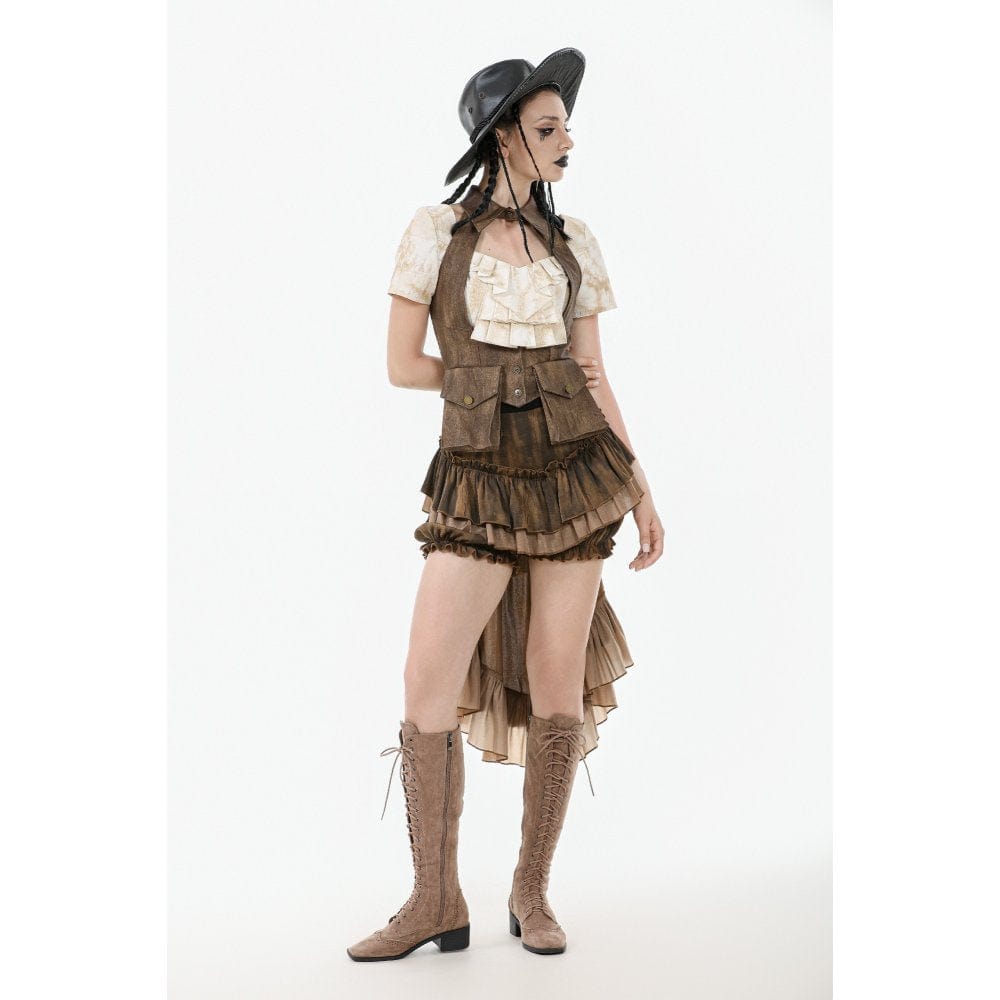 Darkinlove Women's Steampunk Ruffles Tie-Dye Crop Top