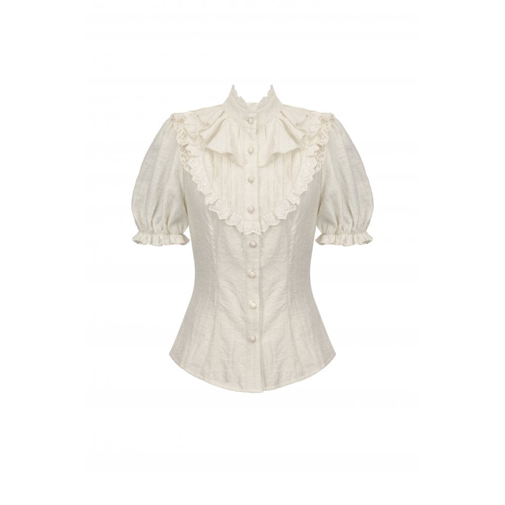 Darkinlove Women's Steampunk Stand Collar Ruffles Short Sleeved Shirt