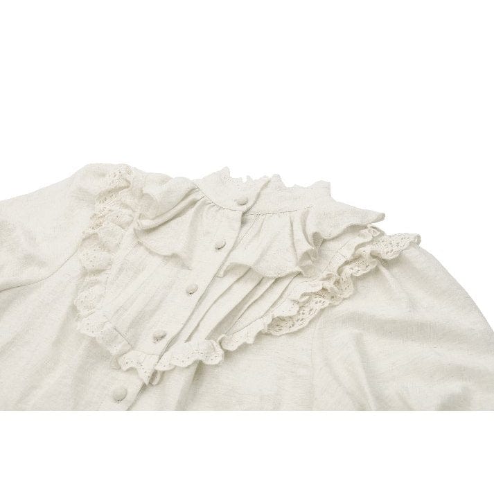 Darkinlove Women's Steampunk Stand Collar Ruffles Short Sleeved Shirt