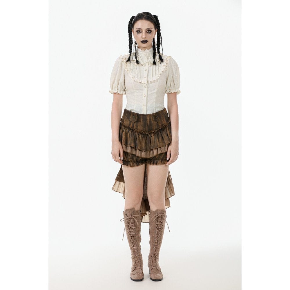 Darkinlove Women's Steampunk Tailcoat Bloomers with Anchor Buttons and Ruffled Trim