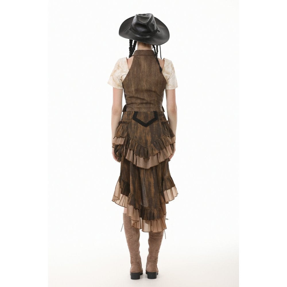 Darkinlove Women's Steampunk Tailcoat Bloomers with Anchor Buttons and Ruffled Trim