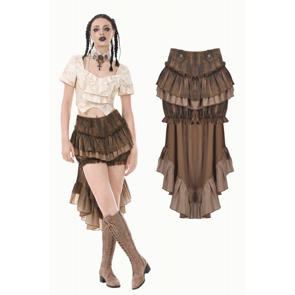 Darkinlove Women's Steampunk Tailcoat Bloomers with Anchor Buttons and Ruffled Trim