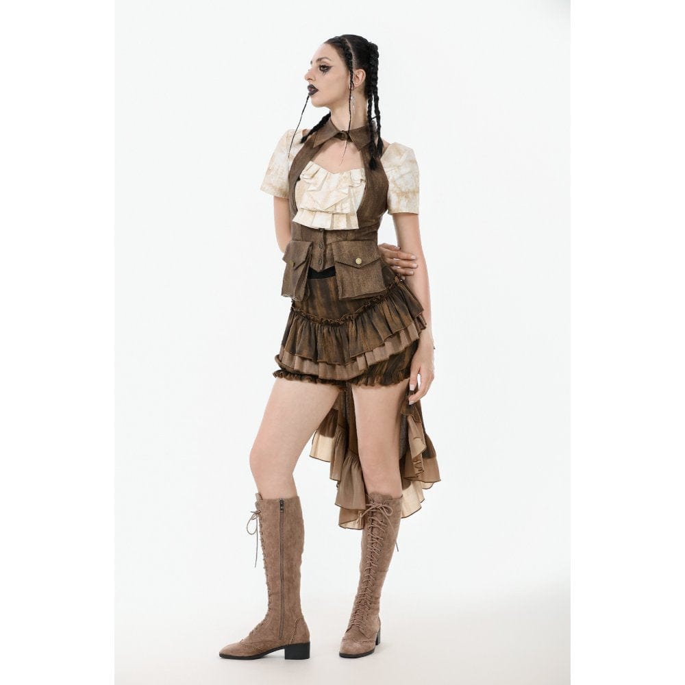 Darkinlove Women's Steampunk Utility Vest with Cargo Pockets