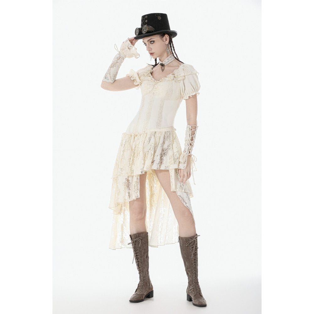 Darkinlove Women's Stempunk Asymmetric Layered Falbala Puff Short Sleeved Dress