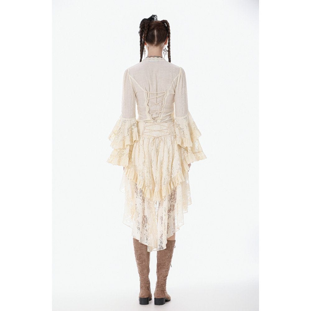 Darkinlove Women's Stempunk Lace-up Layered Flared Sleeved Shirt