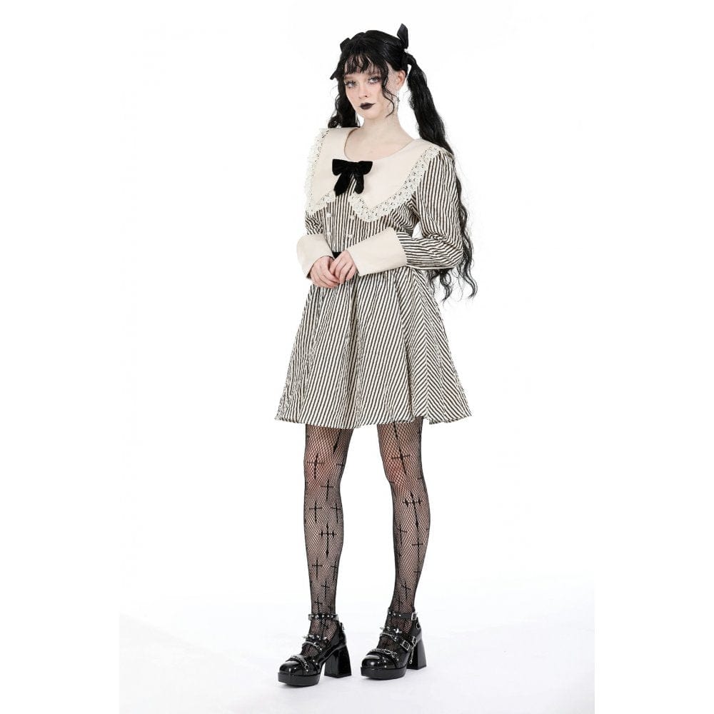 Darkinlove Women's Vintage Doll Collar Striped Dress