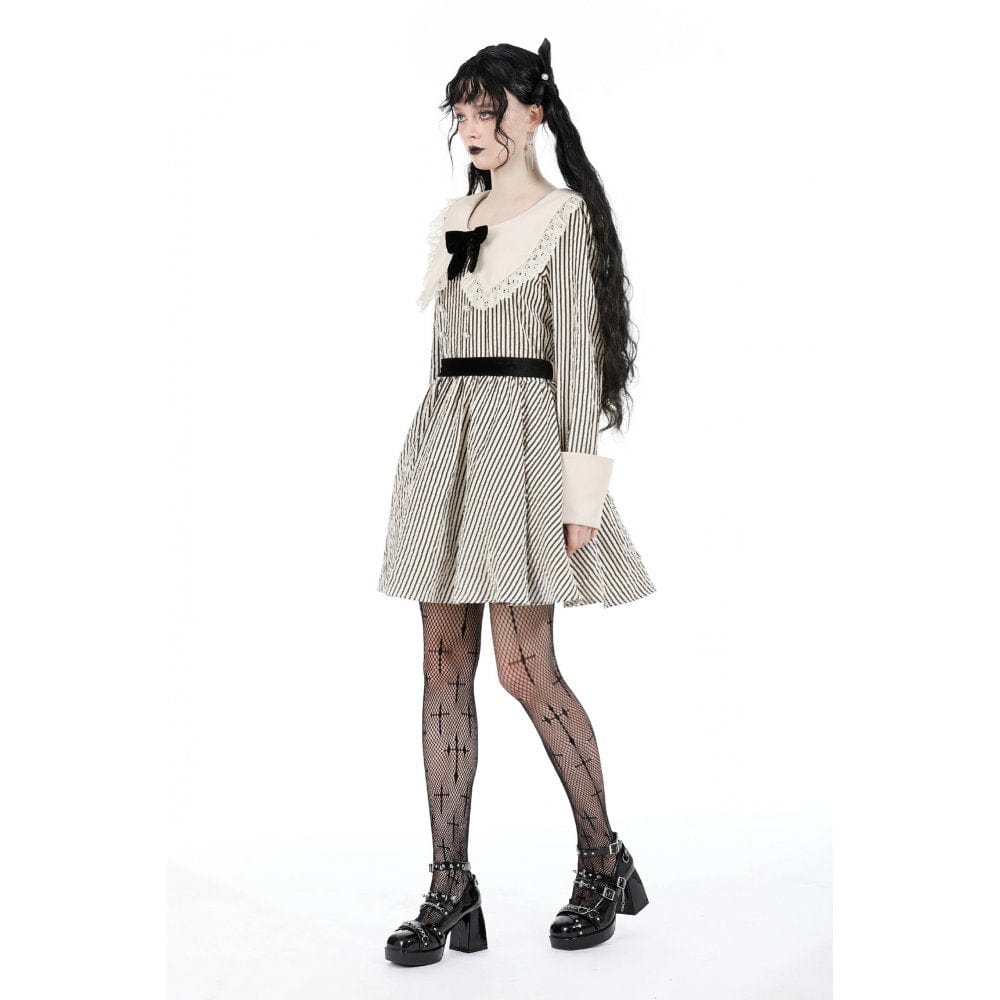 Darkinlove Women's Vintage Doll Collar Striped Dress