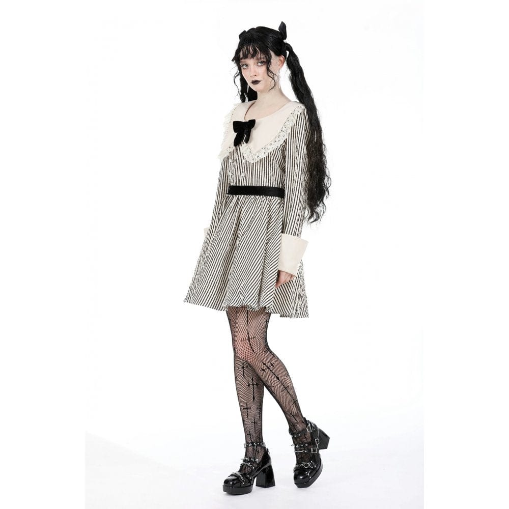 Darkinlove Women's Vintage Doll Collar Striped Dress