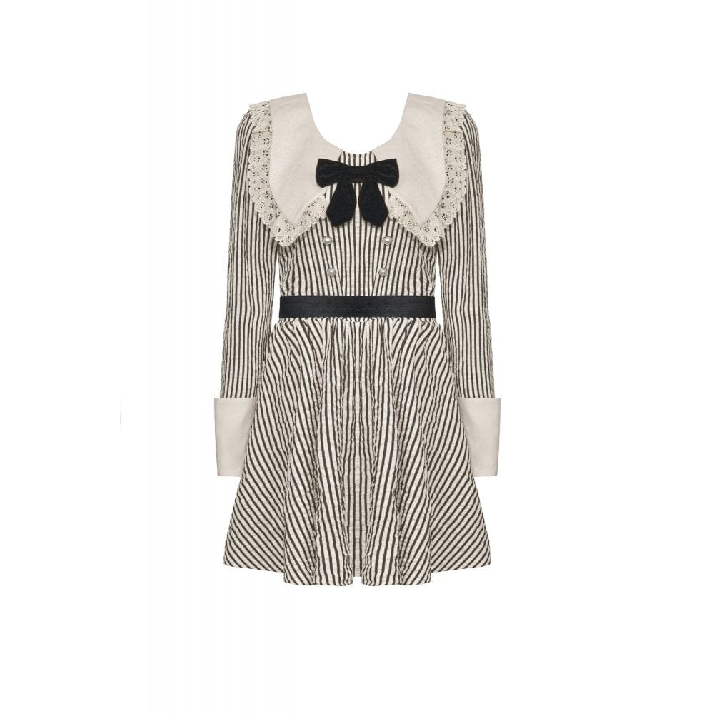 Darkinlove Women's Vintage Doll Collar Striped Dress