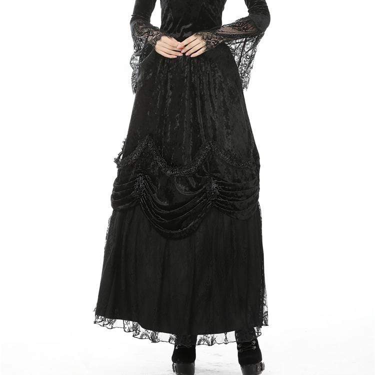 Darkinlove Women's Vintage Gothic Multi-layer Velet Maxi Skirts