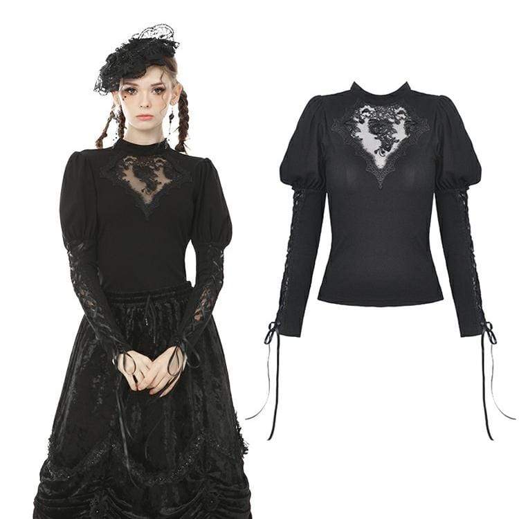 Darkinlove Women's Vintage Gothic Sheer Floral Lace Shirts