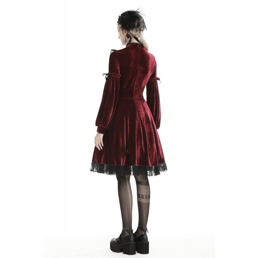 Darkinlove Women's Vintage Lace Collar Velet Dresses Red
