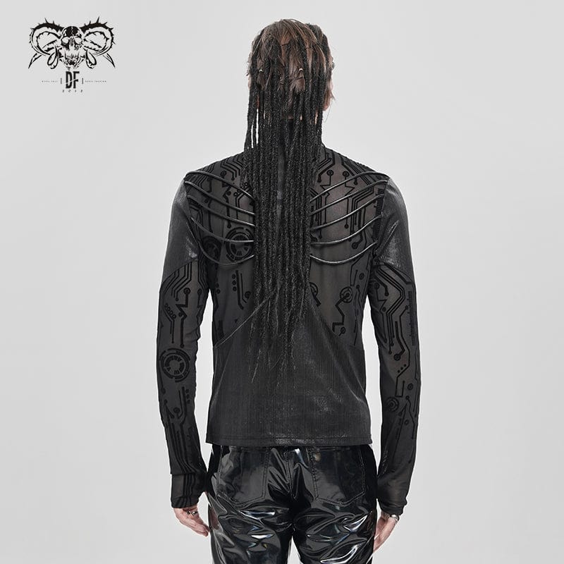 DEVIL FASHION Men's Cyberpunk Circuit Board Printed Shirt