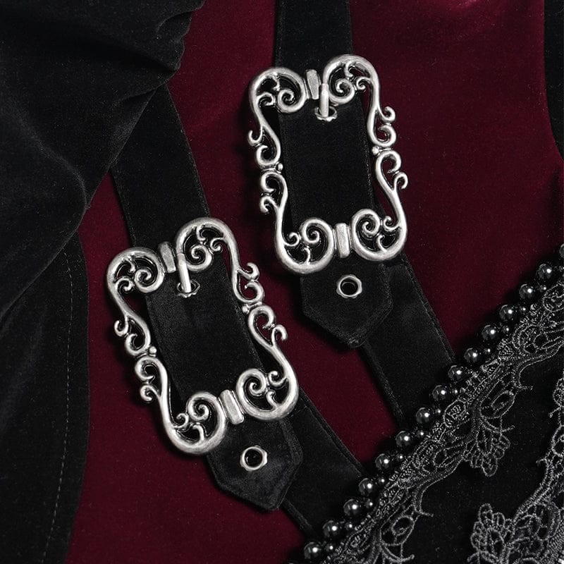 DEVIL FASHION Men's Gothic Beaded Trim Buckle Strap Zip Jacket Black