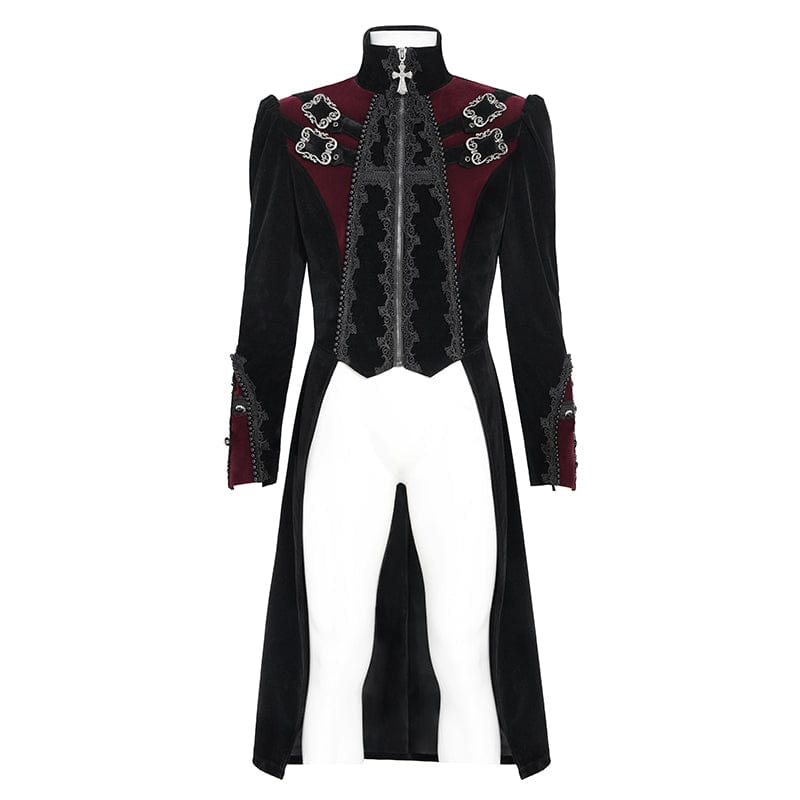 DEVIL FASHION Men's Gothic Beaded Trim Buckle Strap Zip Jacket Black