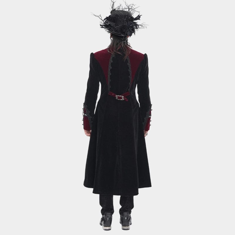 DEVIL FASHION Men's Gothic Beaded Trim Buckle Strap Zip Jacket Black