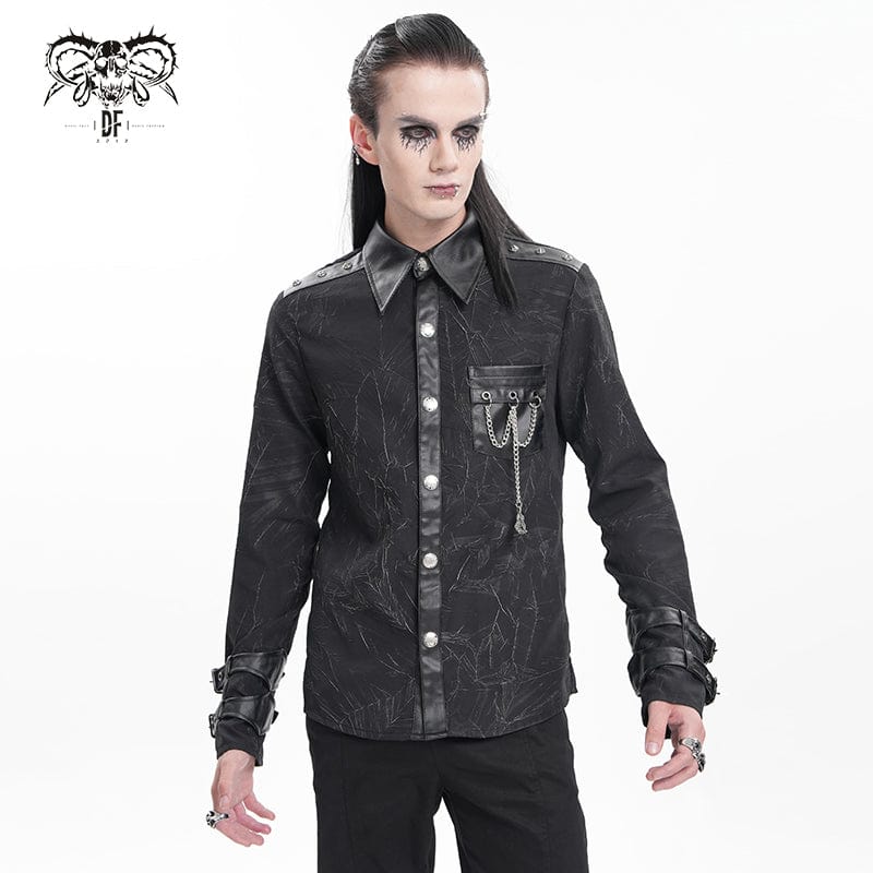 DEVIL FASHION Men's Gothic Chain Buckle-up Shirt