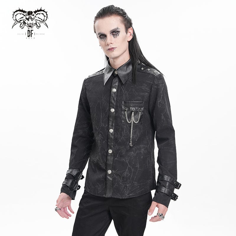 DEVIL FASHION Men's Gothic Chain Buckle-up Shirt
