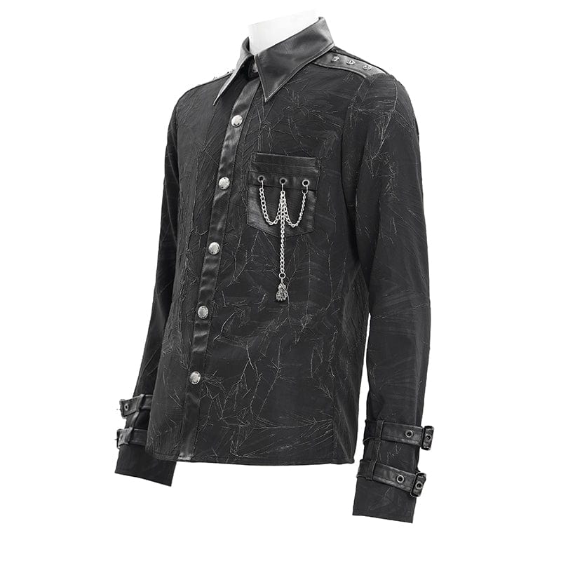 DEVIL FASHION Men's Gothic Chain Buckle-up Shirt
