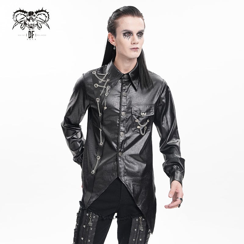 DEVIL FASHION Men's Gothic Chain Eyelets Skull Shirt