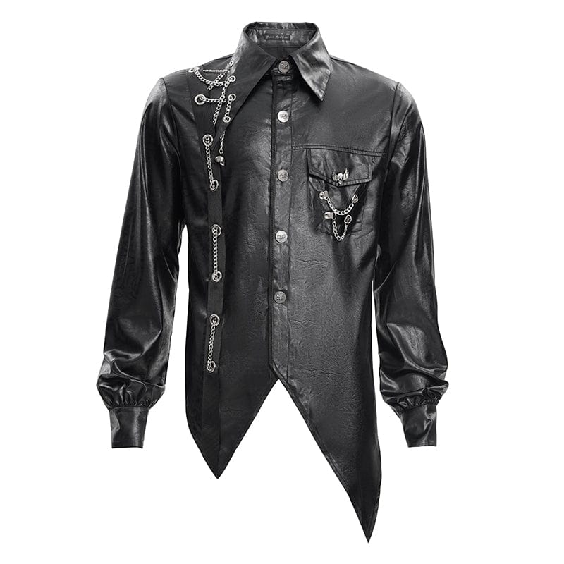 DEVIL FASHION Men's Gothic Chain Eyelets Skull Shirt