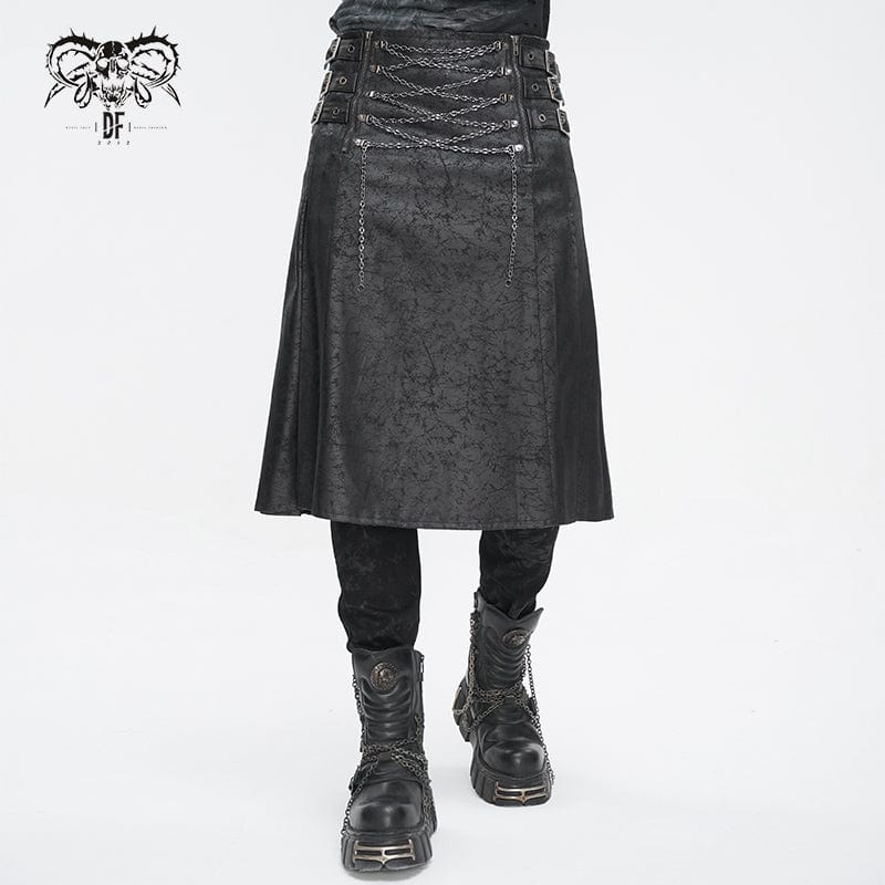 DEVIL FASHION Men's Gothic Chain Multi-buckle Skirt