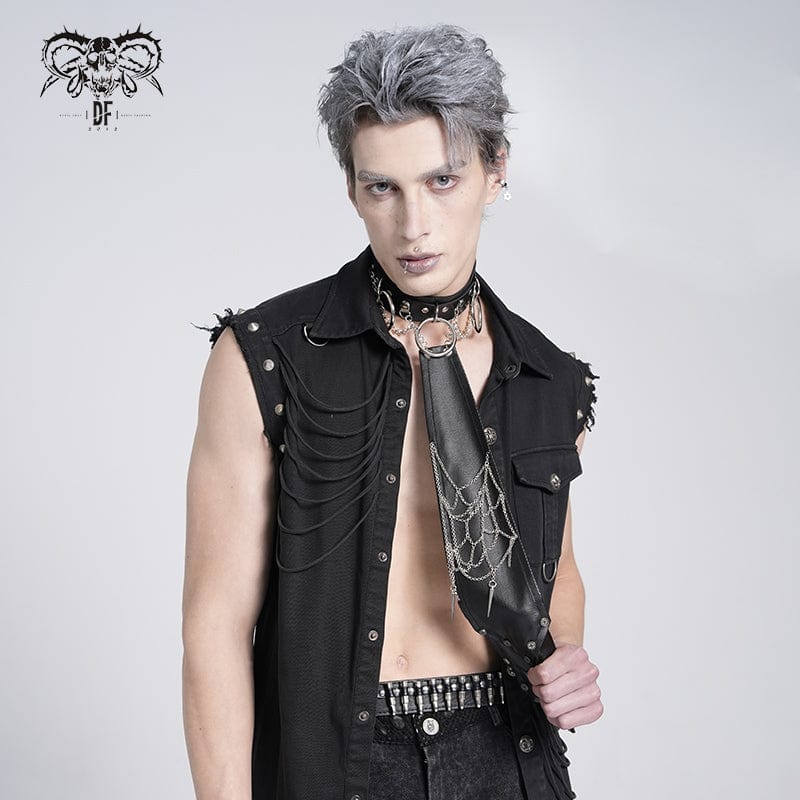 DEVIL FASHION Men's Gothic Chain Splice Buckle Choker Necktie