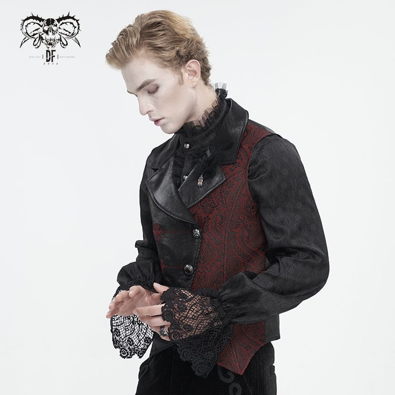 DEVIL FASHION Men's Gothic Contrast Color Embossed Feather Waistcoat